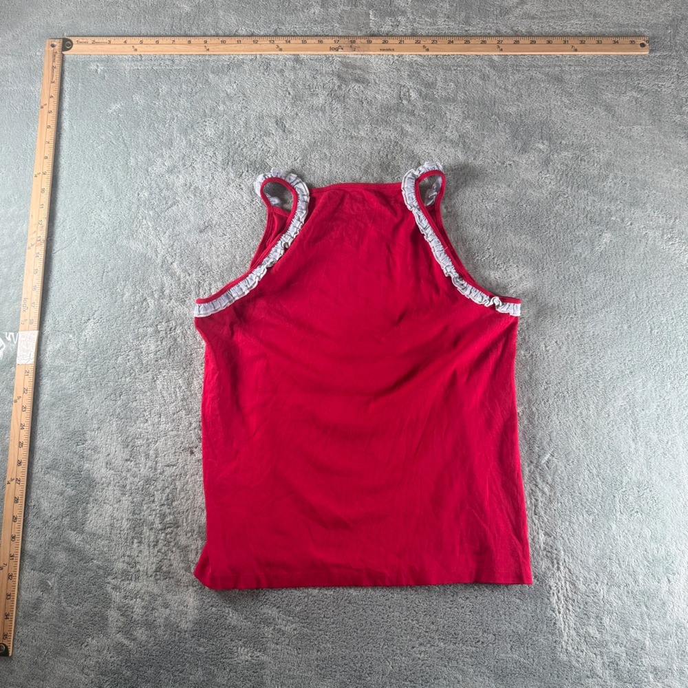 Tommy Hilfiger Red Ruffle Trim‎ Tank Top Sleeveless Seersucker Accent XL
